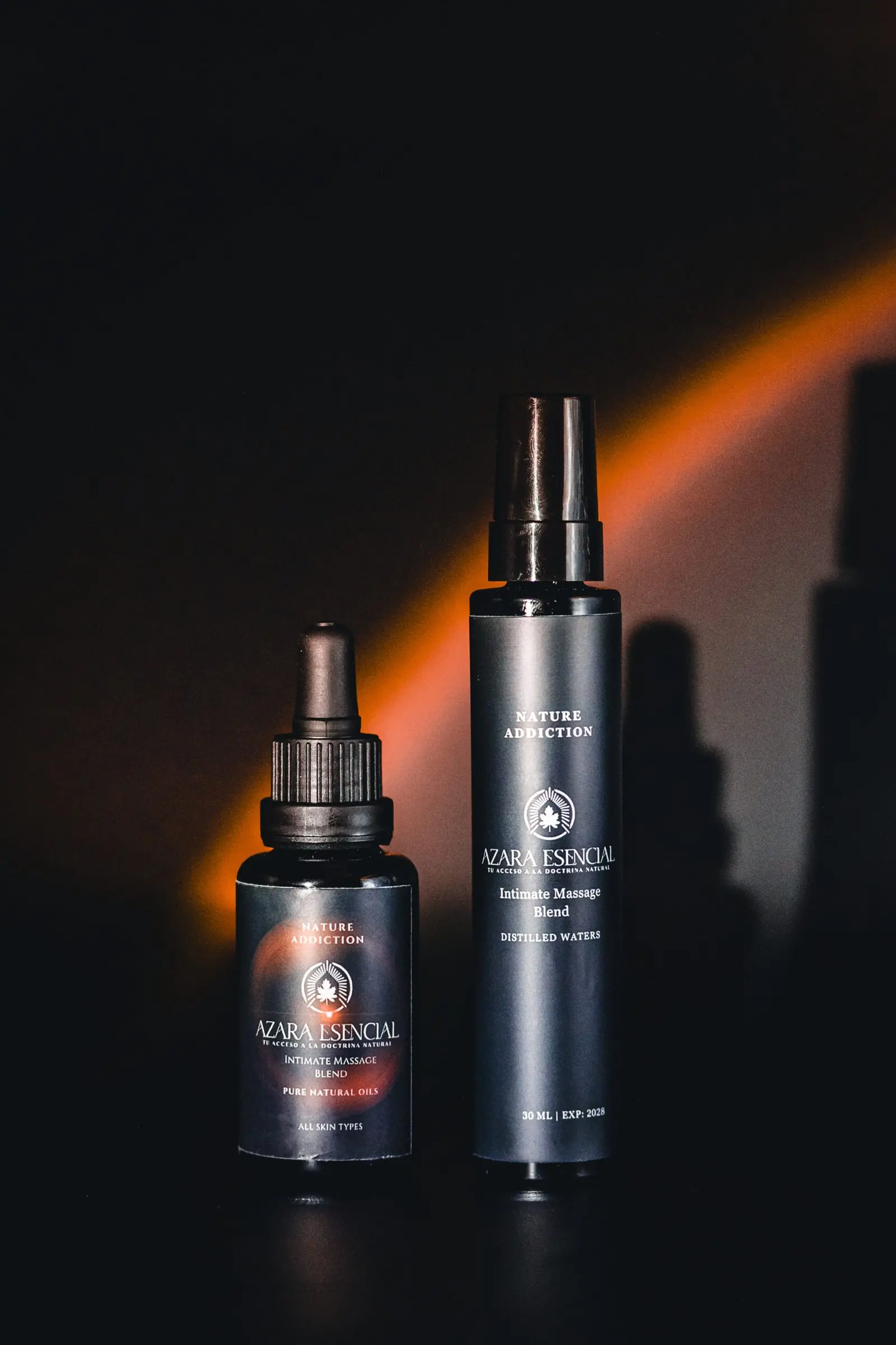 Intimate massage blend BY azara natural Cinematic Product shot in the dark