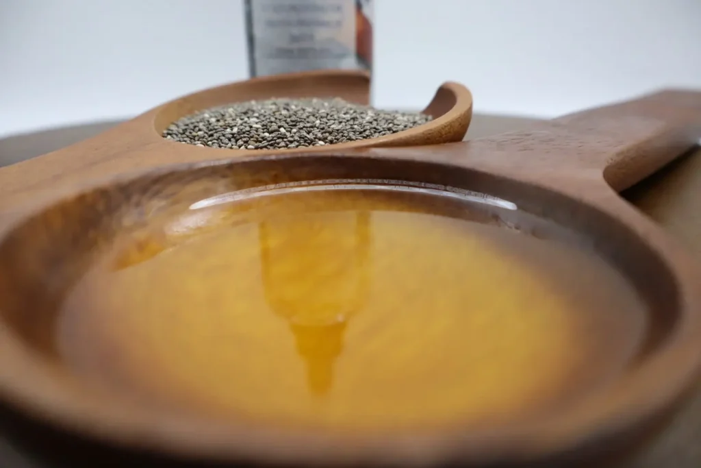 cup-of-cold-pressed-unrefined-chia-seed-oil-BY azara natural