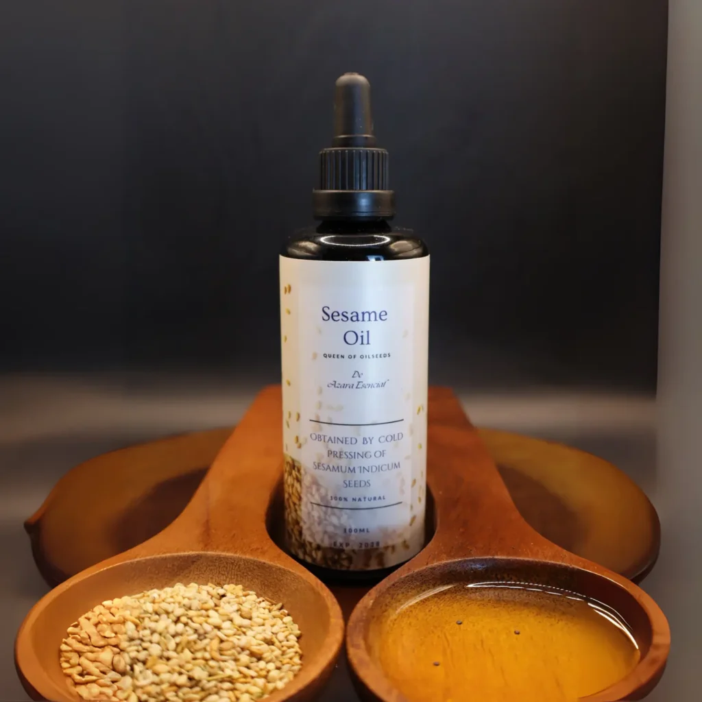 Sesame Oil BY azara natural professional product shot with black background