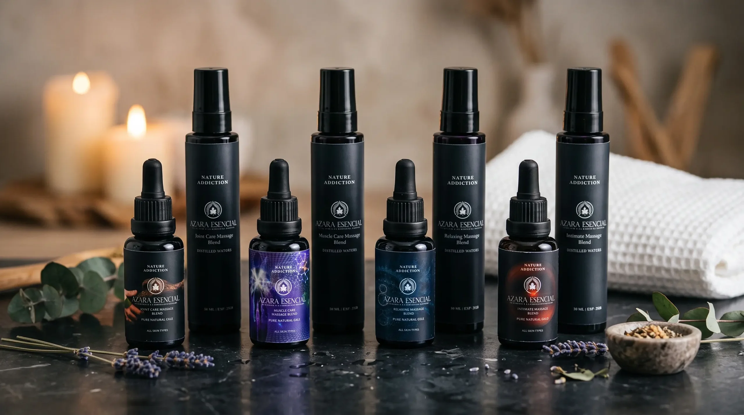 cinematic shot for Azara Natural Massage Oils Blends Category